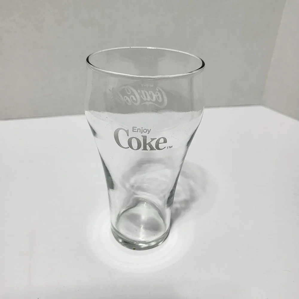 VTG Coca-Cola Clear Glass Tumbler White Script Logo Enjoy Coke Bell Shape 6 Inch